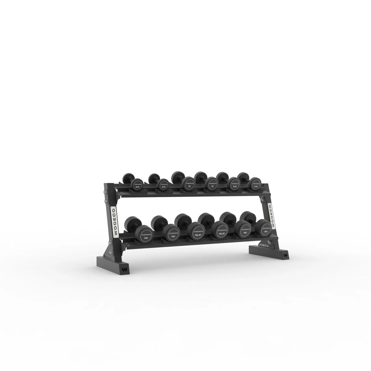 Wodeco Raflı Solid Yuvarlak Dambıl Set - Round Dumbbell & Rack Set - Görsel 4