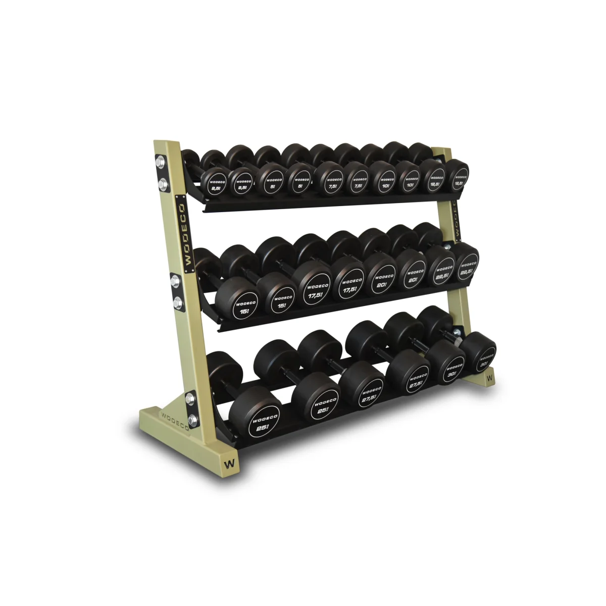 Wodeco Raflı Solid Yuvarlak Dambıl Set - Round Dumbbell & Rack Set