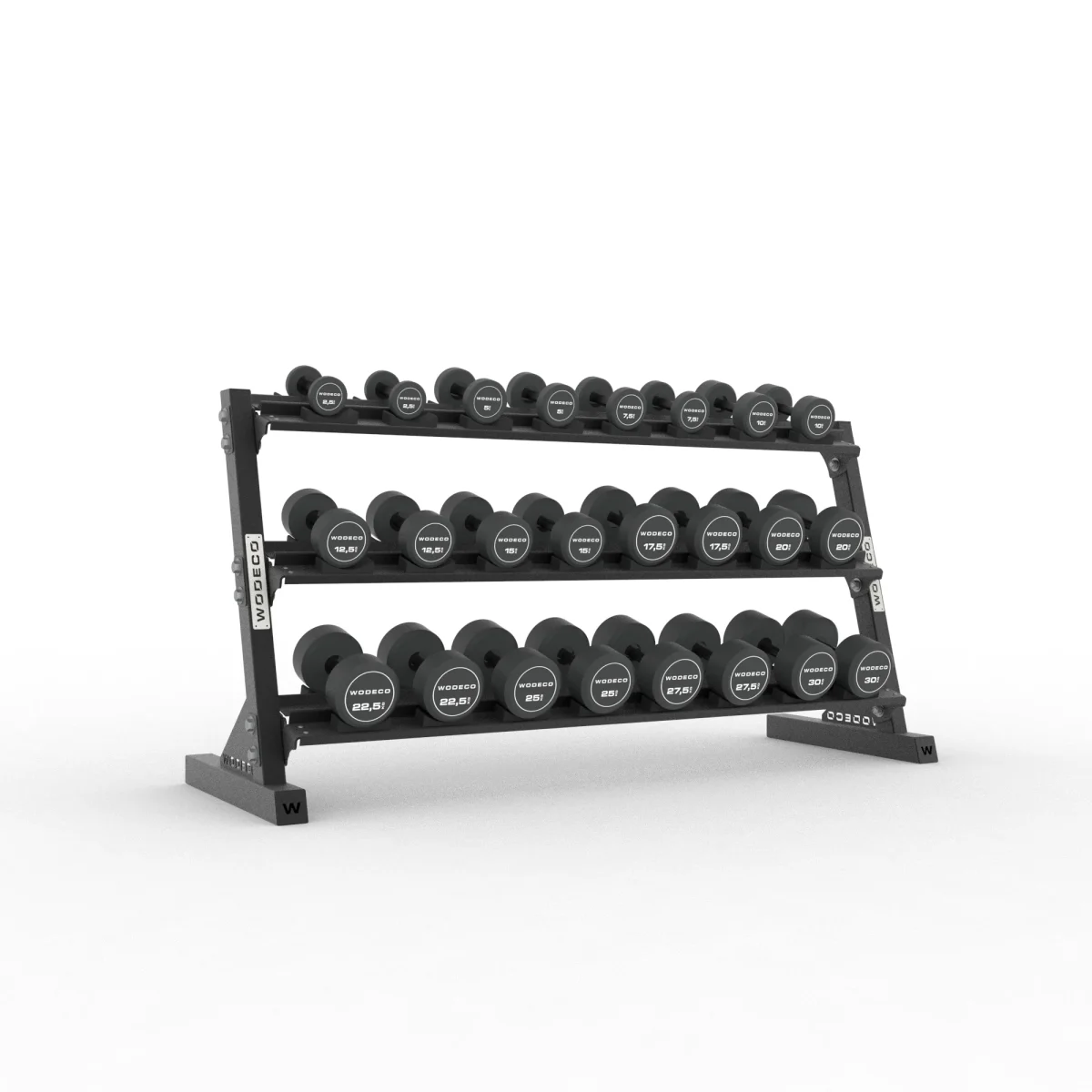 Wodeco Raflı Solid Yuvarlak Dambıl Set - Round Dumbbell & Rack Set