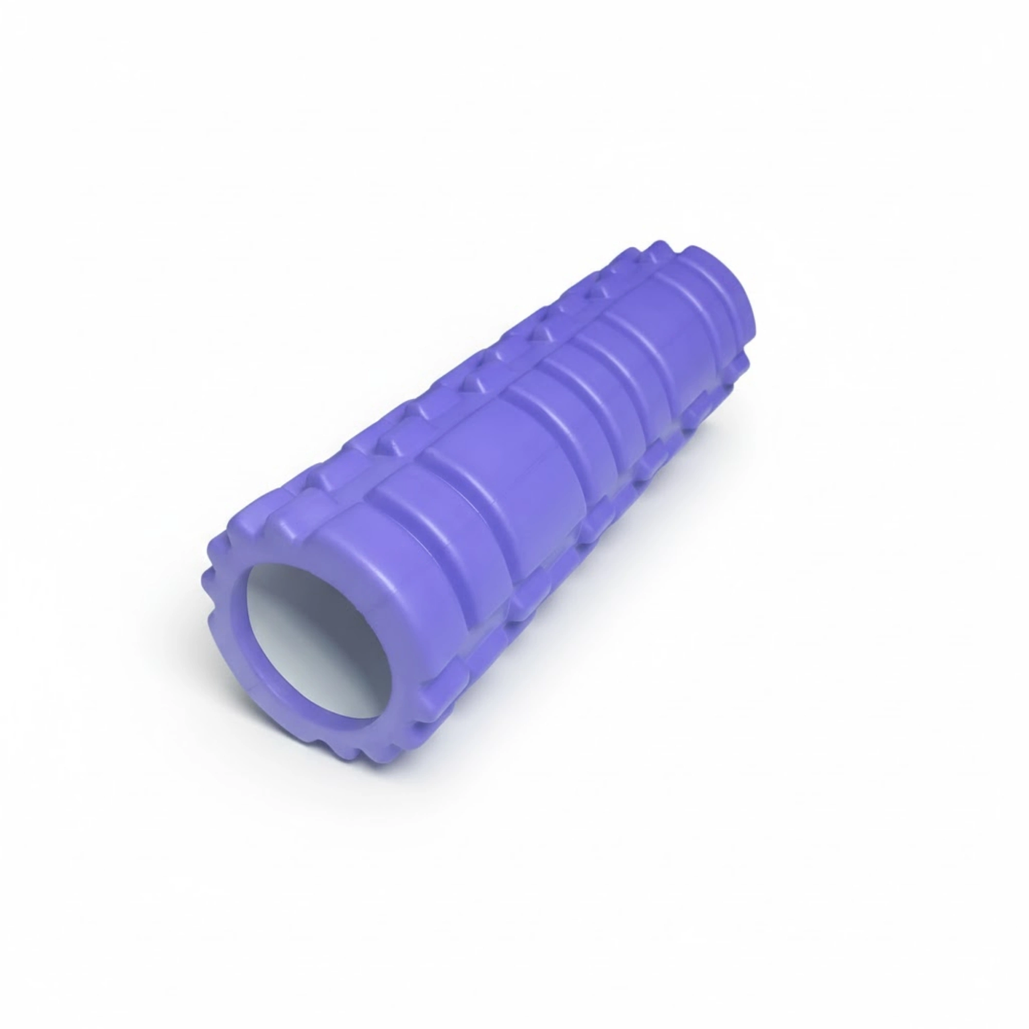 Mor, tırtıklı yüzeyli Foam Roller silindiri detayı. kas masajı için