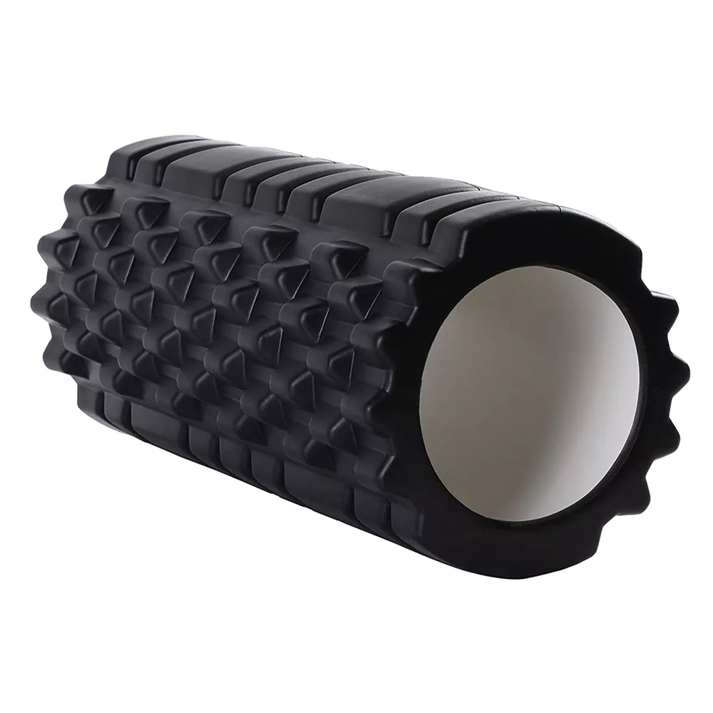 Evermove siyah tırtıklı yüzeyli foam roller, kas masajı için